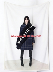 Balenciaga Navy Plaid Flannel Throw Blanket for Sofa BA464